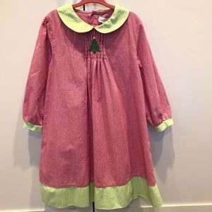 4T smocked Xmas tree red and green dress